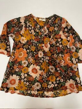 Natural Life Cotton Tunic-In-A-Bag Orange Floral Blouse Size S/M